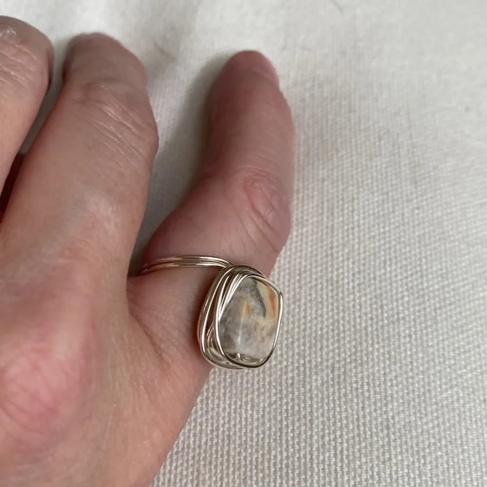 73 Crazy Lace Agate wire wrapped ring
